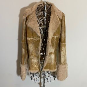 Sheri Bodell Gold and Cream Fur-Trimmed Jacket